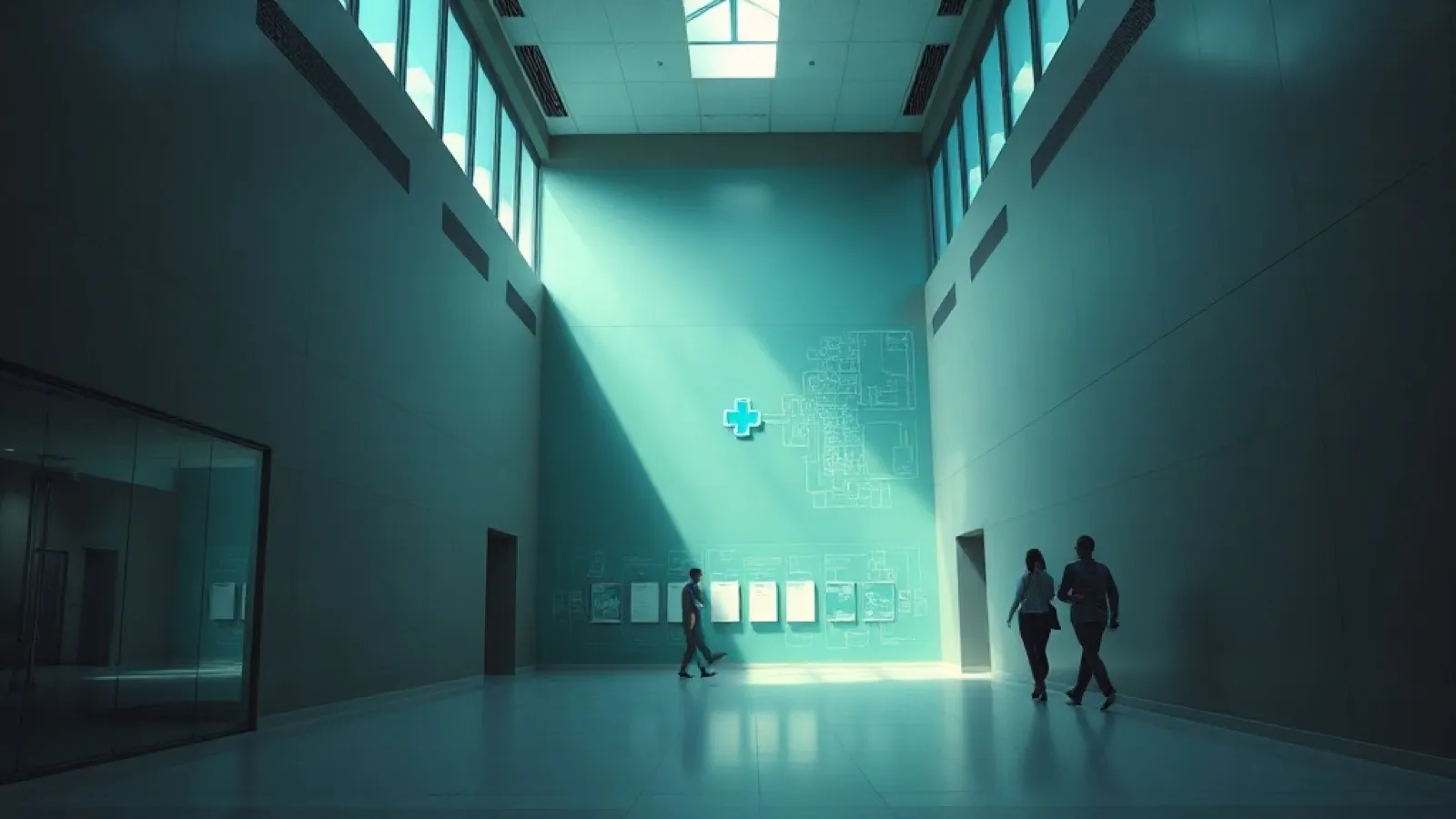 Vestíbulo de hospital con luz natural y diseño centrado en el paciente