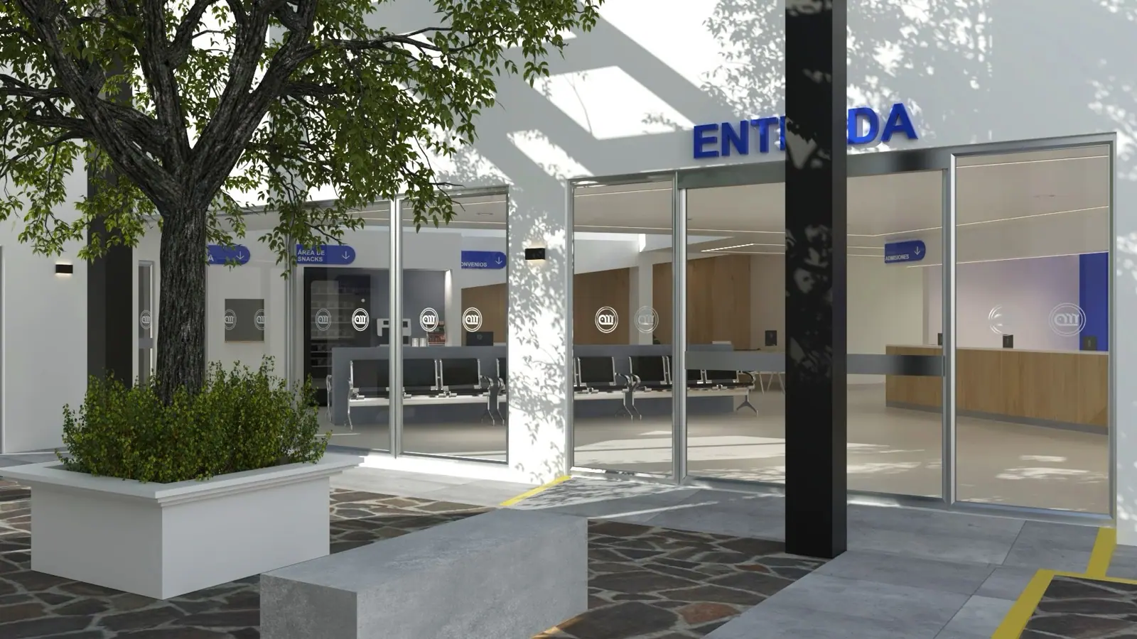 Acceso a un centro médico moderno proyectado por SMARQ H